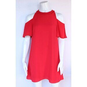 Zara Basic Collection Womens Size XS Red Cold-Shoulder Dress Flutter Sleeve Mini